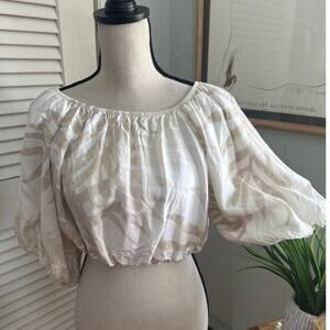 Z SUPPLY Womens Top Cropped Ballon Sleeve Beige Abstract Coquette Summer SMALL